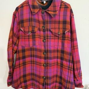 Johnny Was flannel embroidered shacket Multicolor plaid L